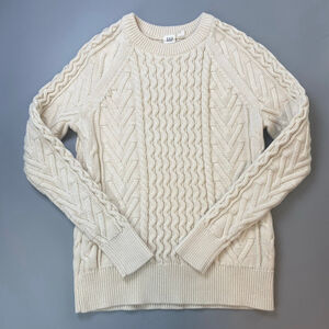 GAP Cable Knit Sweater Cream Womens XS Cottagecore Fisherman 3D Knit Heritage